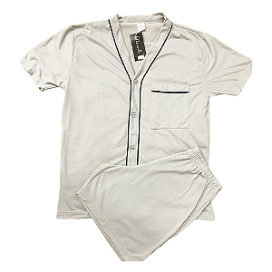 Pijama Aberto Masculino Adulto Meia Manga com Viés e Short Curto - Lily Pijamas