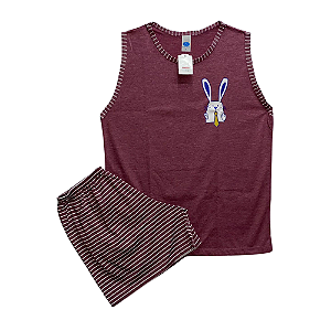 Pijama Regata Masculino Adulto Coelho Vinho - Lily Pijamas