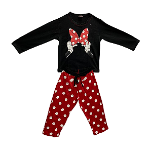 Pijama Infantil Minie Feminino Longo e Calça Comprida Preto e Vermelho - Lily Pijamas