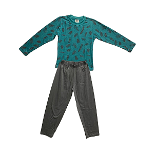 Pijama Infantil Masculino Longo Verde e Cinza Escuro - Lily Pijamas