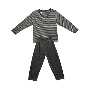 Pijama Infantil Masculino Longo Cinza Escuro Listrado - Lily Pijamas
