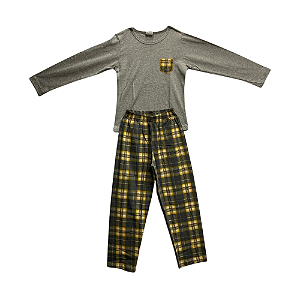 Pijama Infantil Masculino Longo Cinza Xadrez - Lily Pijamas
