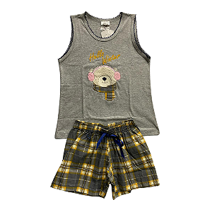 Pijama Infantil Feminino Short Doll Cinza Bordado Ursinho - Lily Pijamas