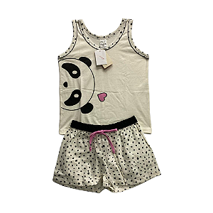 Pijama Infantil Feminino Short Doll Regata Marfim Pandinha - Lily Pijamas