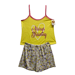 Pijama Short Doll Feminino Adulto com Alça Amarelo - Lily Pijamas