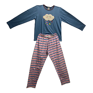 Pijama Longo Adulto Feminino Bordado Nuvem - Lily Pijamas