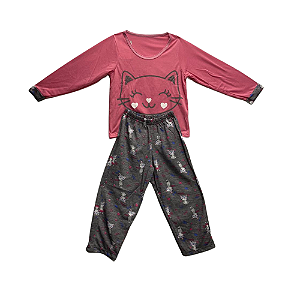 Pijama Longo Infantil Feminino Gatinho - Lily Pijamas
