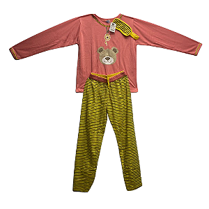 Pijama Infantil Feminino Longo Urso com Tapa Olhos - Lily Pijamas