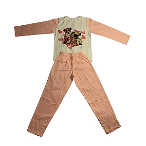 Pijama Infantil Feminino Longo Filhotinhos cor Salmão - Lily Pijamas