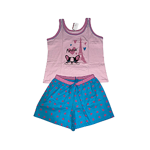 Pijama Short Doll Feminino Adulto Regata Dog Torre - Lily Pijamas