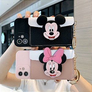Case Celular carteira porta cartão dinheiro para Iphone Mickey e Minnie