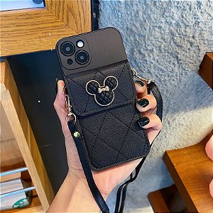 Case bolsa Celular porta cartão dinheiro para Iphone Mickey Preto