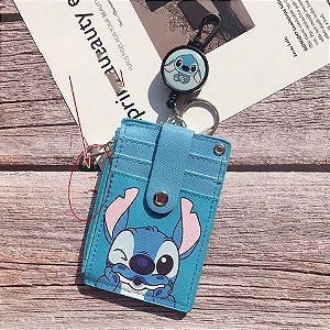 Porta cartão carteira com zipper Disney Minnie, Mickey e Stitch