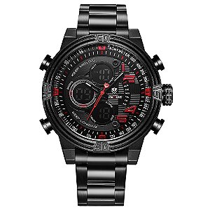 Relógio Masculino Weide AnaDigi WH5209B - Preto e Vermelho