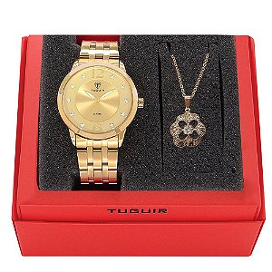 Kit Relógio Feminino Tuguir Analógico W2122 Dourado com Brinde