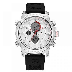 Relógio Masculino Weide AnaDigi WH-6403 - Preto, Prata e Branco