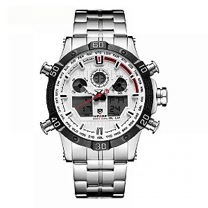 Relógio Masculino Weide AnaDigi WH-6901 - Prata e Branco