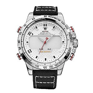 Relógio Masculino Weide AnaDigi WH-6102 - Preto, Prata e Branco