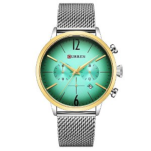 Relógio Masculino Curren Analógico 8313 - Prata e Verde
