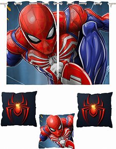 Kit Cortina Quarto Homem Aranha + 3 Capas Almofadas 2,60 X 1,50