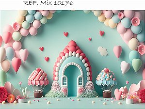 Fundo Fotográfico Retangular Cenário Balões Candy Colors