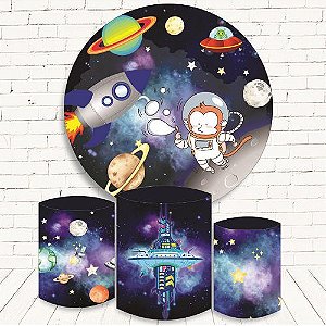 Painel Redondo Sublimado Astronauta + Trio de Cilindros Veste Fácil