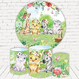 Painel Redondo Sublimado Safari + Trio de Cilindros Veste Fácil