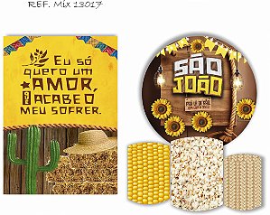 Painel Redondo Sublimado Festa Junina + Trio de Cilindros Veste Fácil + Painel Lateral