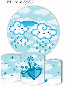 Painel Redondo Sublimado Chuva De Amor + Trio de Cilindros Veste Fácil