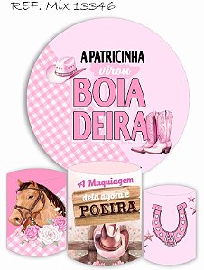 Kit Painel Redondo Sublimado Boiadeira + Trio de Cilindros Veste Fácil