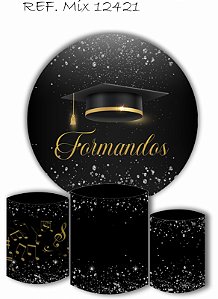 Kit Painel Redondo Sublimado Formatura + Trio de Cilindros Veste Fácil