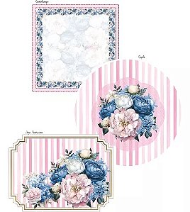 Kit 6 Supla+ Guardanapo+ Jogo Americano Decoração Mesa Posta Floral Listrado