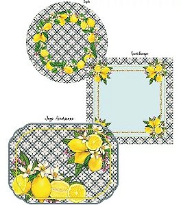 Kit 6 Supla+ Guardanapo+ Jogo Americano Decoração Mesa Posta Limão Siciliano