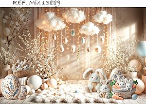 Fundo Fotográfico Sublimado Coelhos Nuvem