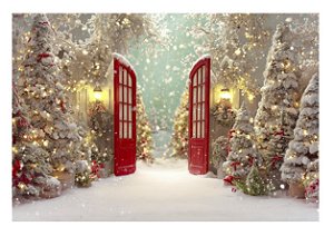 Fundo Fotográfico Porta Neve Árvores de Natal