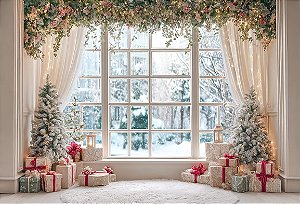 Fundo Fotográfico Janela Neve  Natal
