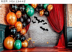 Fundo Fotográfico Halloween Morcegos Balões metalizados