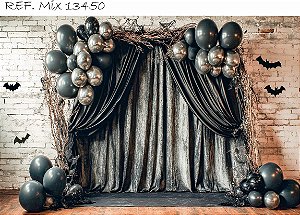 Fundo Fotográfico Halloween Cortina Balões