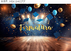 Fundo Fotográfico  Formatura azul e dourado