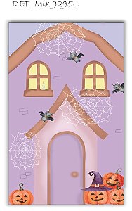 Painel Festa Retangular Em Tecido Halloween Lilás