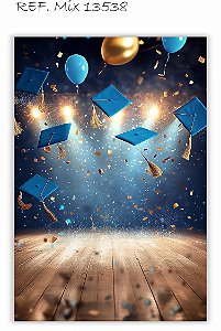 Painel Festa Retangular Em Tecido Formatura Azul