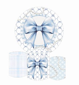 Kit Painel Redondo Sublimado  Laço azul  + Trio de Cilindros Veste Fácil