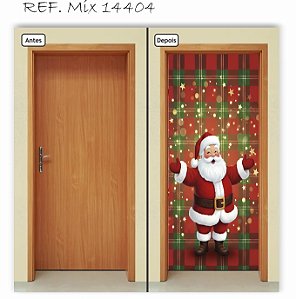 Capa Decorativa para  Porta  Natal Xadrez Papai Noel