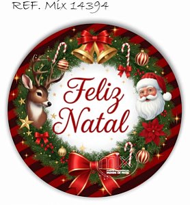 Painel Festa Redondo Sublimado Feliz Natal Papai Noel Hena