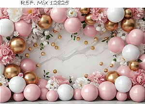 Fundo Fotográfico Balões Rosa e Dourado