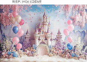 Fundo Fotográfico Balões Castelo Lilás