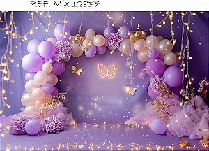 Fundo Fotográfico Balões e fundo lilás Borboleta