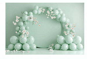 Fundo Fotográfico Balões Verdes Flores