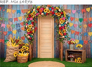Fundo Junino Arco de Flores para Fotos