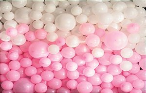 Fundo Fotográfico em tecido cenário balões rosa